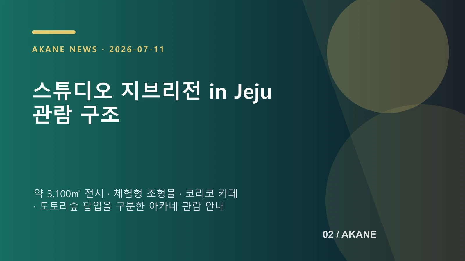 스튜디오 지브리전 in Jeju의 주요 공간을 정리한 아카네 관람 안내 이미지