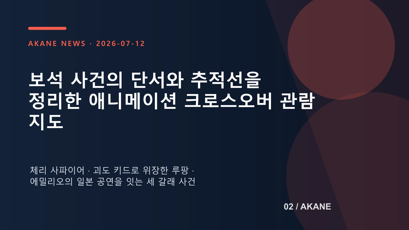 작품의 세 사건 축을 한눈에 정리한 아카네 관람 가이드