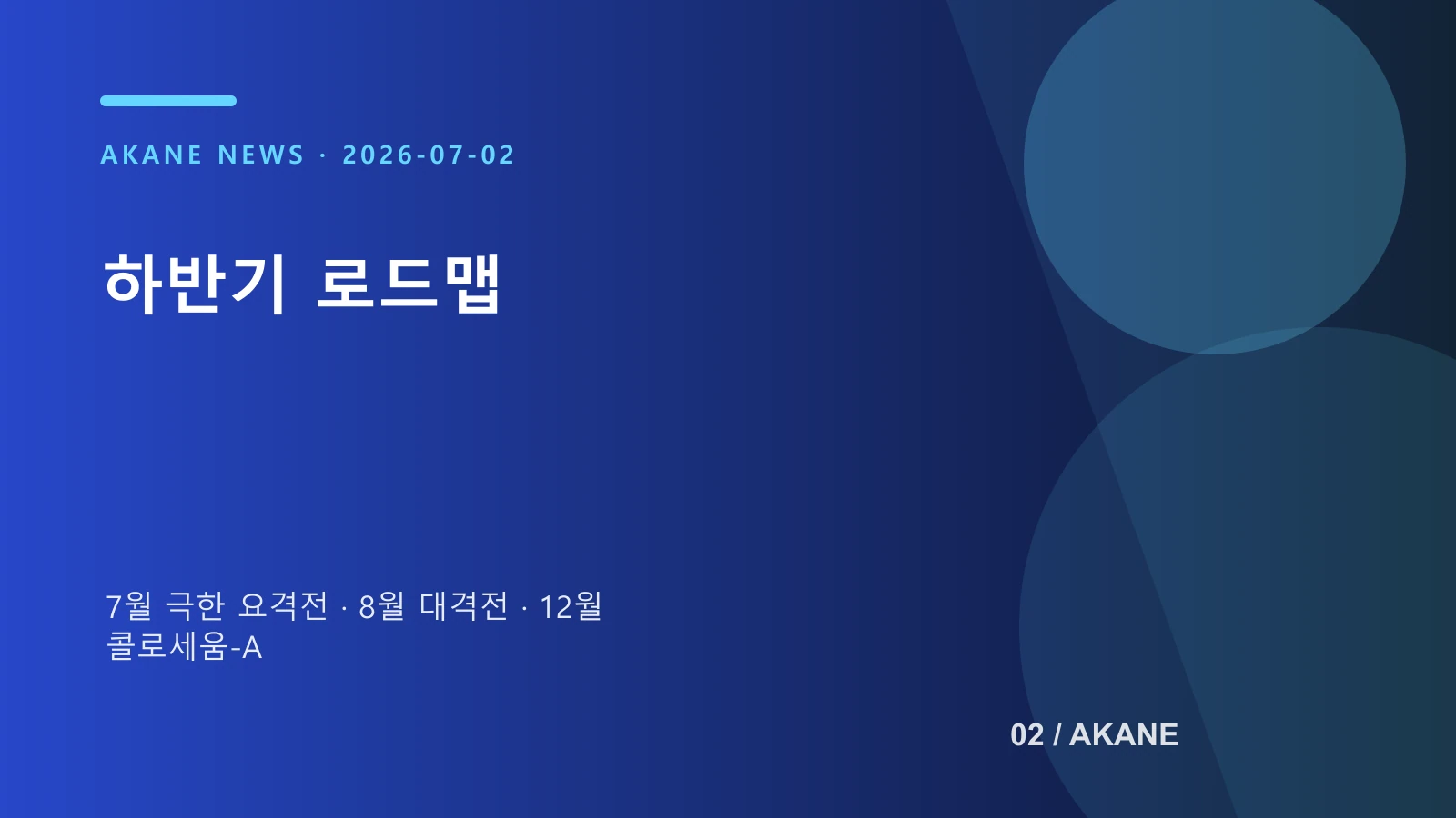 월별 업데이트 흐름을 정리한 아카네 정보 이미지