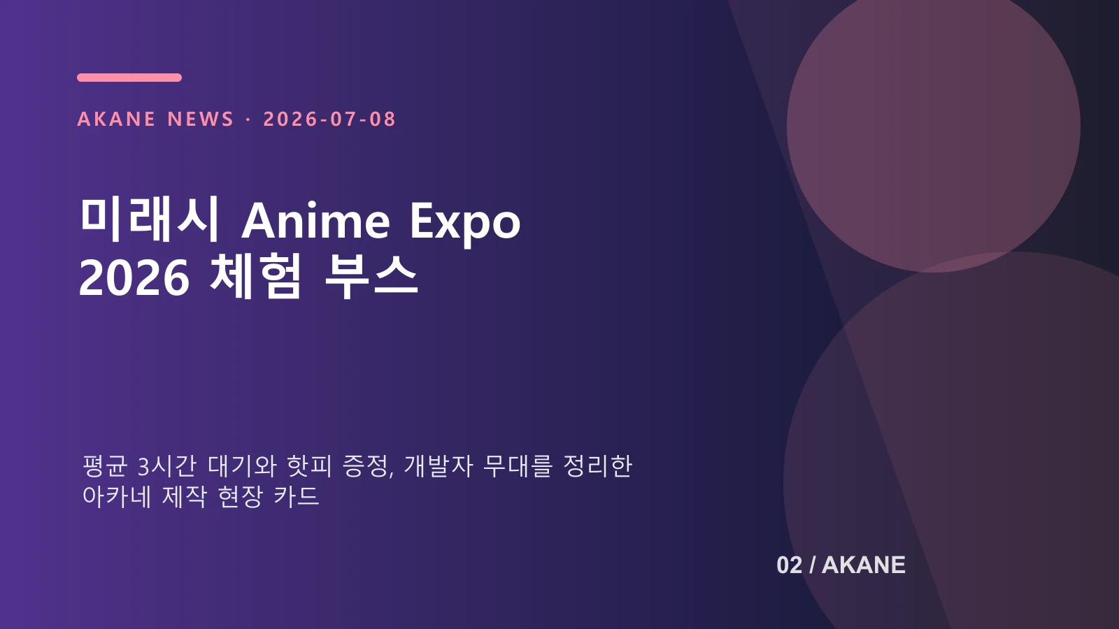 미래시의 체험 대기와 핫피 증정, 개발자 무대를 정리한 아카네 제작 현장 이미지
