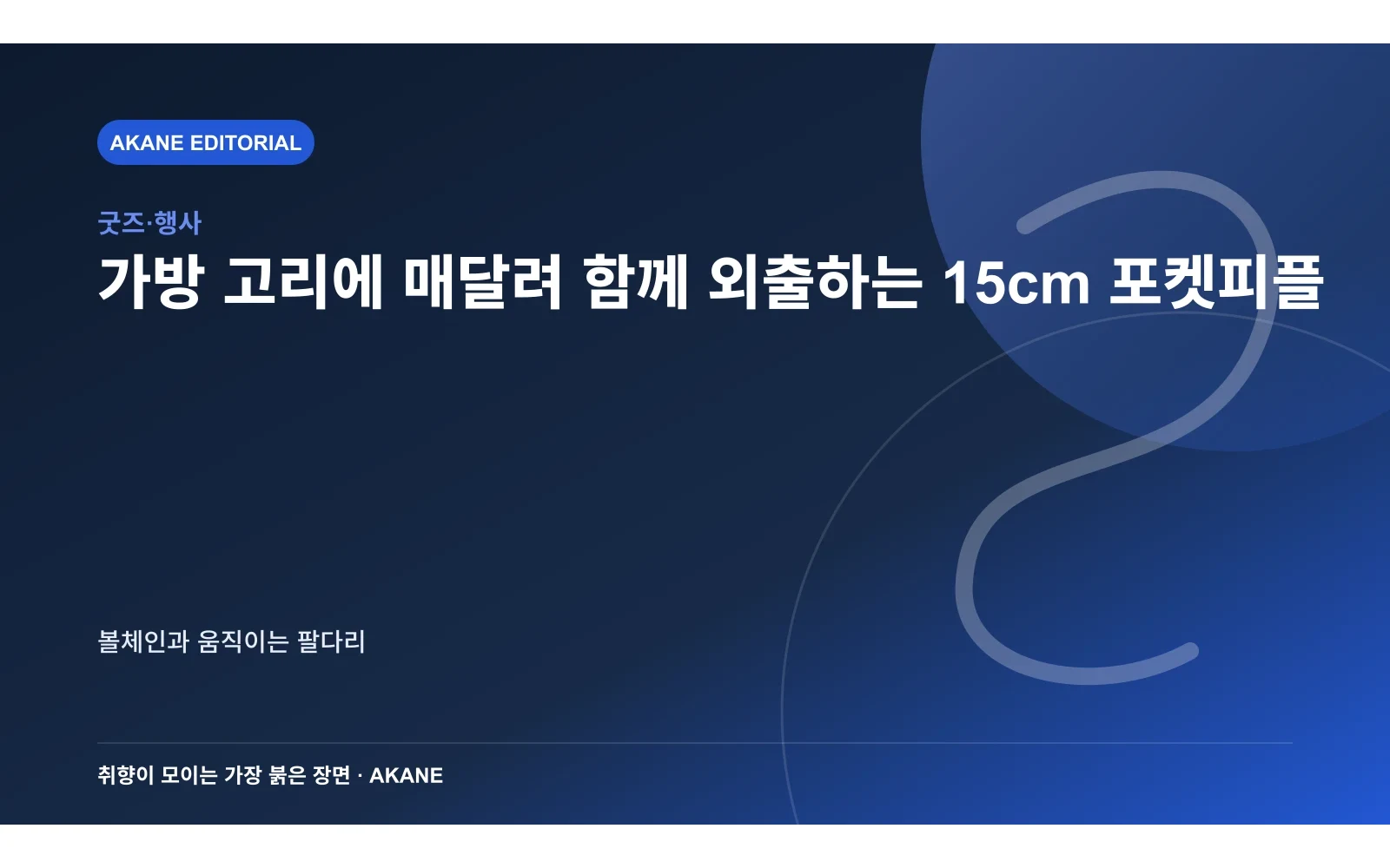 가방 고리에 매달려 함께 외출하는 15cm 포켓피플. 볼체인과 움직이는 팔다리의 핵심 정보를 시각화한 아카네 편집 이미지