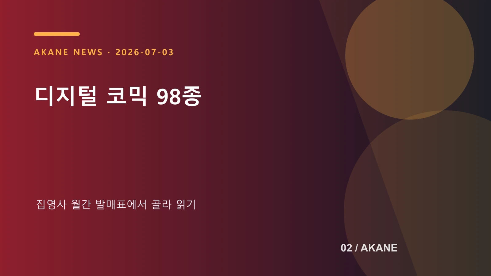집영사 2026년 7월 디지털 만화 발매 규모를 정리한 아카네 제작 이미지
