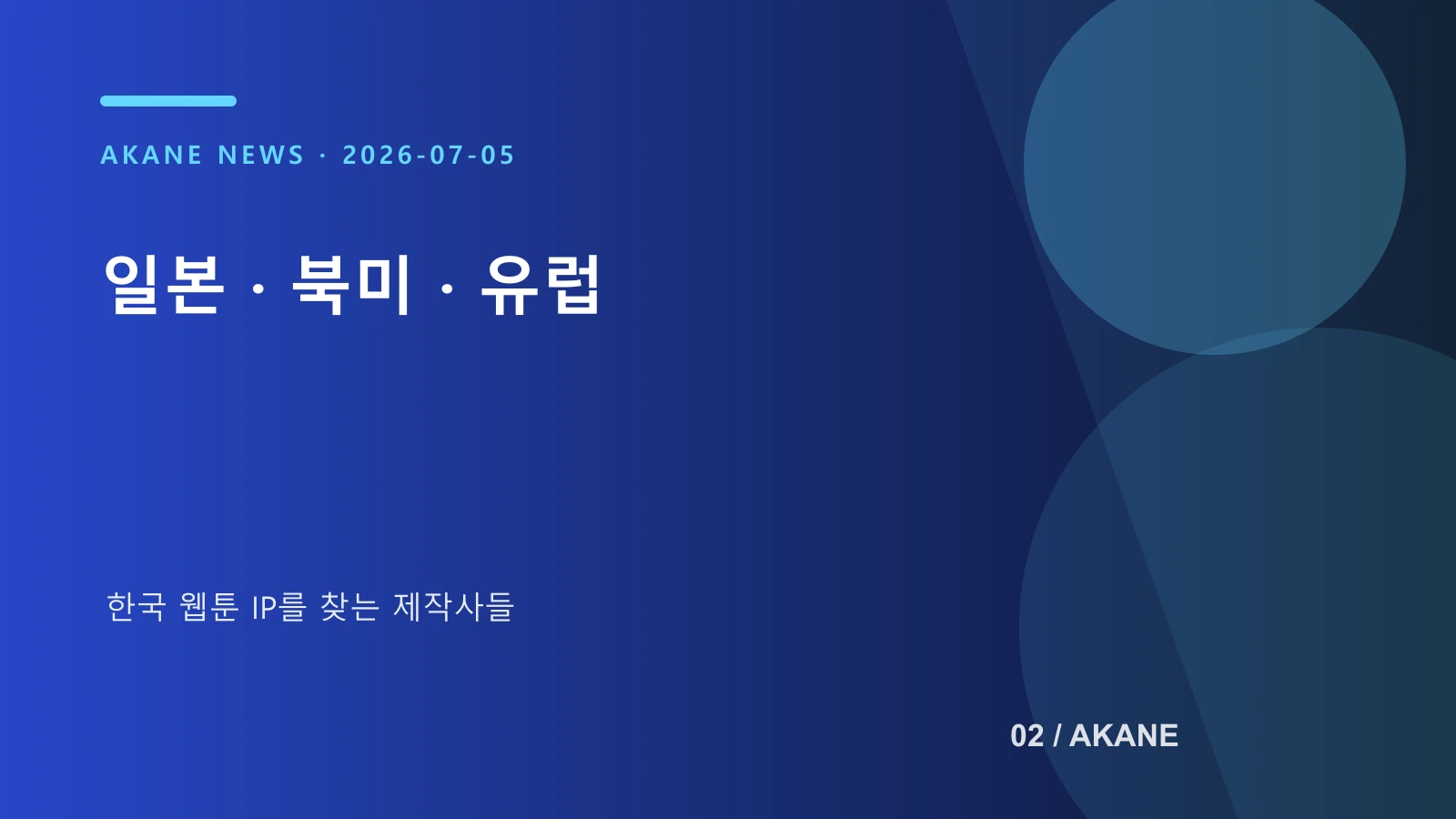 네이버웹툰의 일본 북미 유럽 애니메이션 협업 구도를 정리한 아카네 제작 이미지