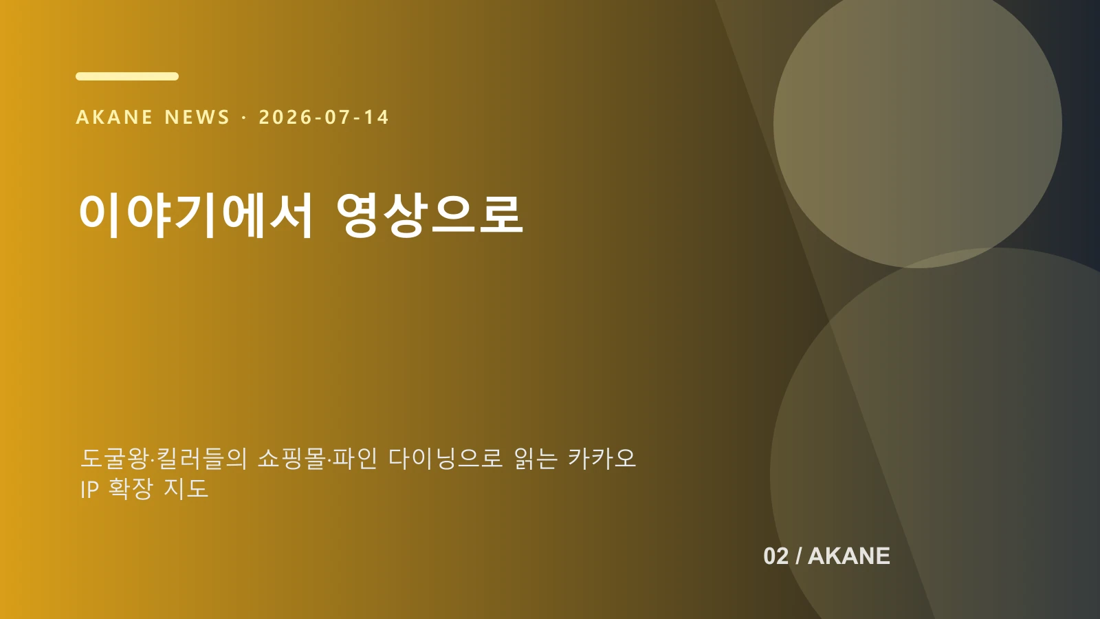 세 작품의 원작과 영상 확장 방향을 정리한 아카네 인포그래픽